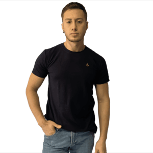 CAMISETA SEDA FRIA AZUL PETROLEO SIMBOLO BORDADO