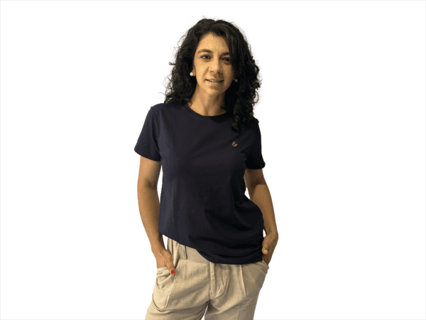 CAMISETA SEDA FRIA AZUL PETROLEO SIMBOLO BORDADO - Imagen 9