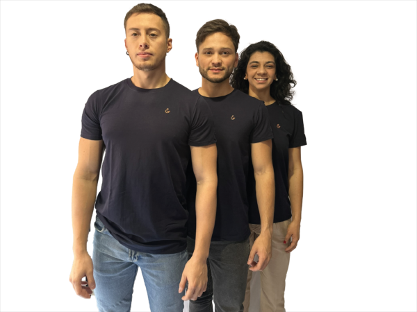 CAMISETA SEDA FRIA AZUL PETROLEO SIMBOLO BORDADO - Imagen 3